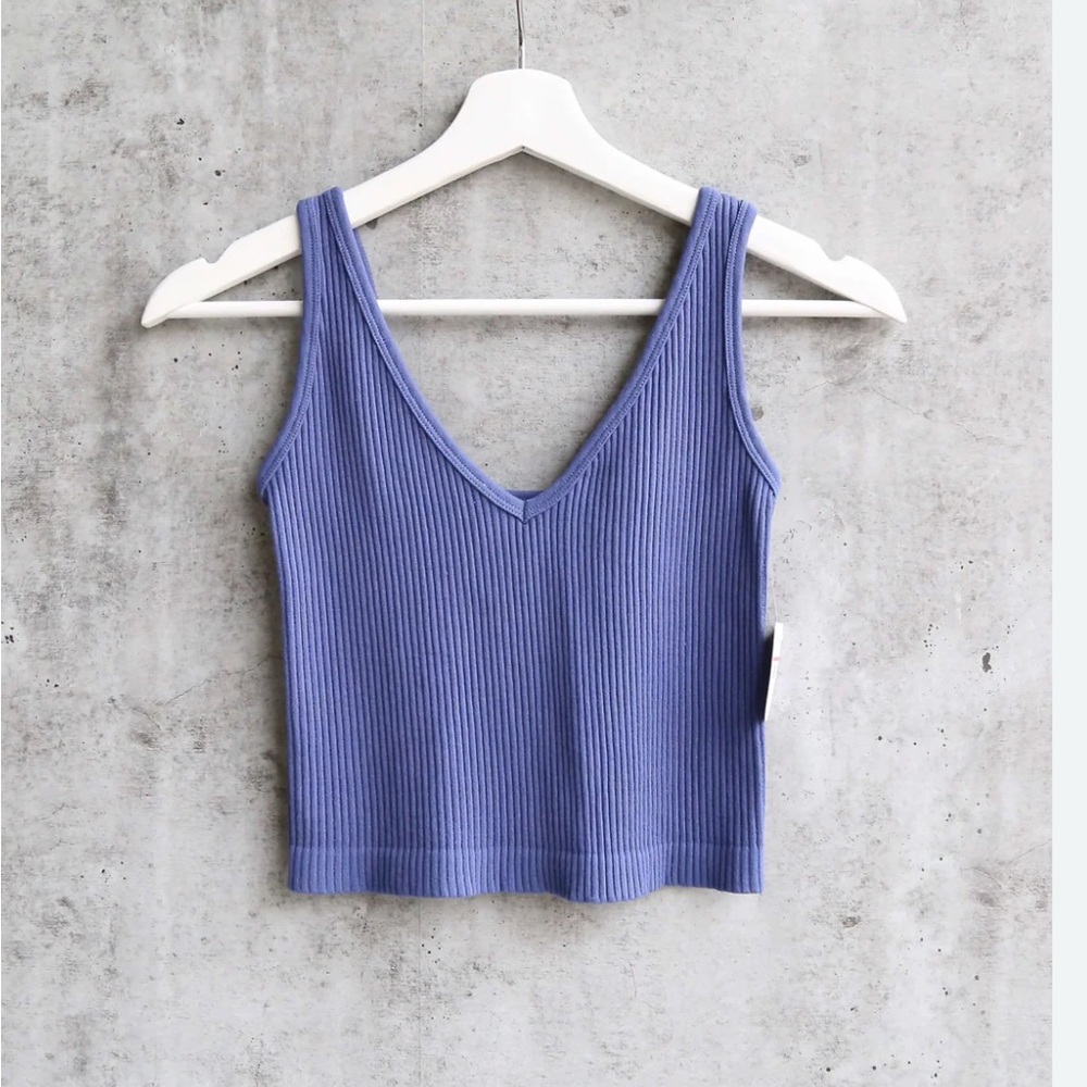 Free People Blue Ribbed Crop Tank Top
